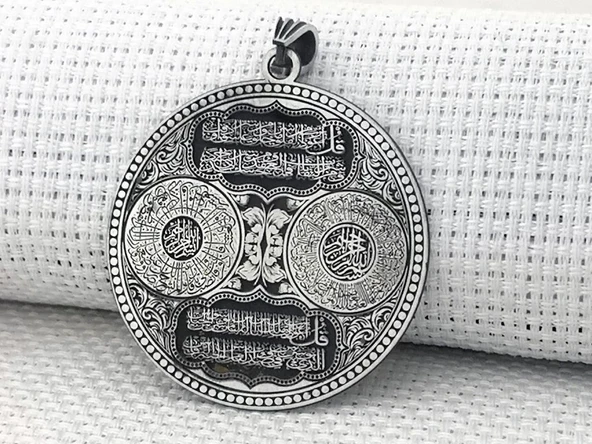 Ayetel Kürsi Nas Felak İnşirah Sureleri Koruma Duası Yazılı 925 Ayar Gümüş Kolye Ucu ürün görseli 1