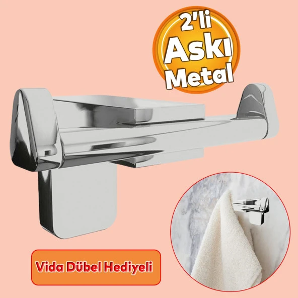Bornoz Havlu Asma Askısı Banyo Lavabo Çatal 2li Metal Sağlam Aparat Krom Askılık Vidalı ürün görseli 1