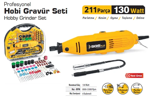 SGS Hobi Gravür Seti 130 W 211 Parça - Resim 2