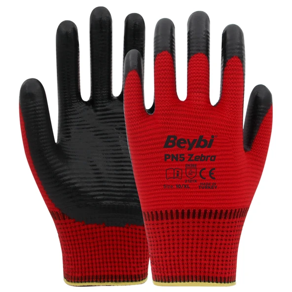 Beybi PN5 Zebra Eldiven Kırmızı Siyah 10 No ürün görseli 1