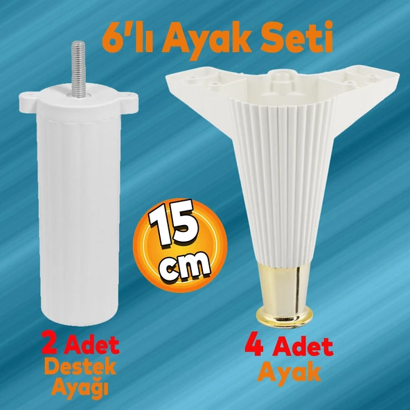 Wetra Line 6'lı Set Mobilya TV Ünitesi Çekyat Koltuk Kanepe Destek Ayağı 15 cm Beyaz Altın M8 Civata ürün görseli 1