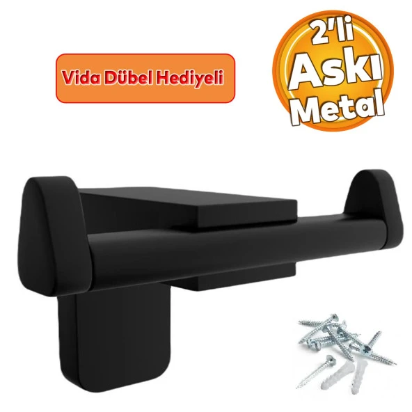 Banyo Lavabo Çatal 2li Metal Sağlam Aparat Siyah Askılık Bornoz Havlu Asma Askı Vidalı ürün görseli 1