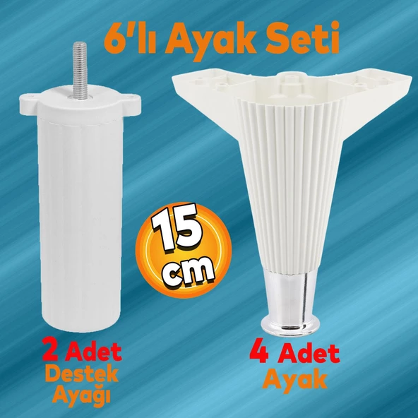 Wetra Line 6'lı Set Mobilya TV Ünitesi Çekyat Koltuk Kanepe Destek Ayağı 15 cm Beyaz Krom M8 Civata ürün görseli 1