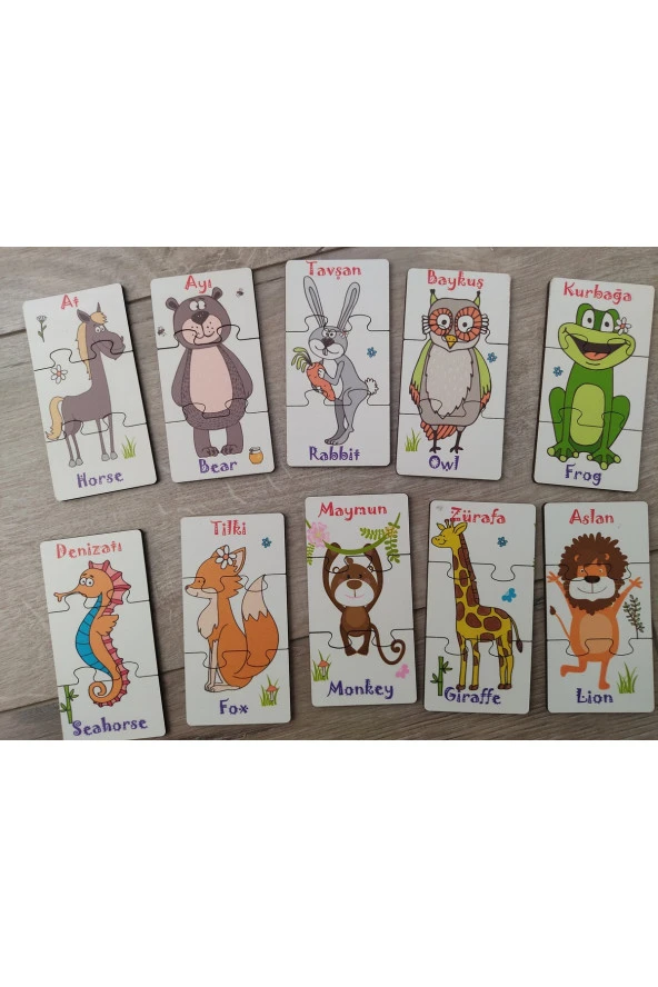 Hayvanlar 3lü Ahşap Renkli Puzzle 10 Parça ürün görseli 1