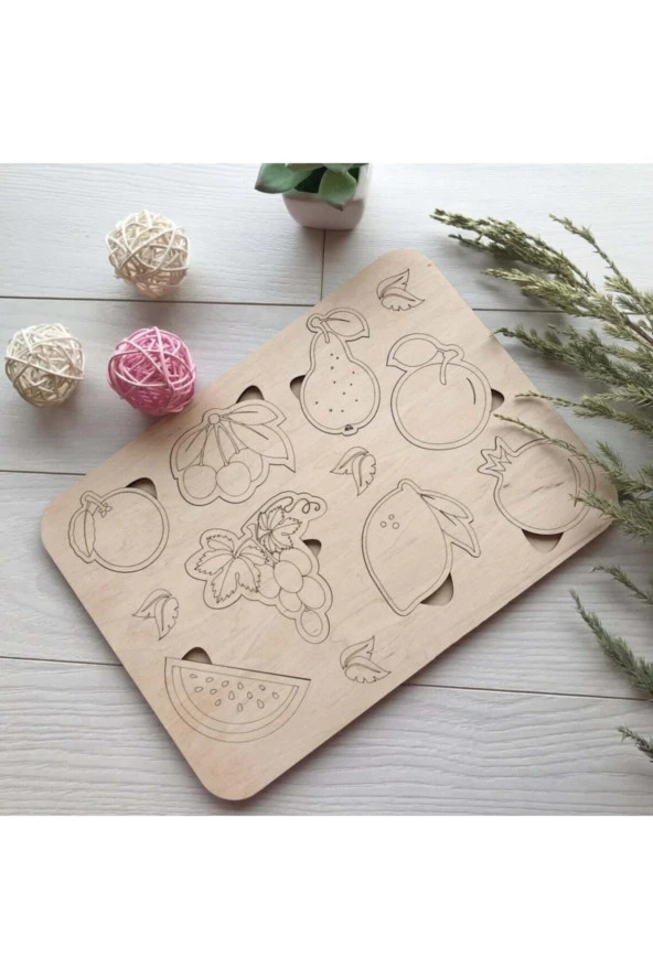 Montessori Boyanabilir Meyveler Puzzle Doğal Ahşap ürün görseli 1