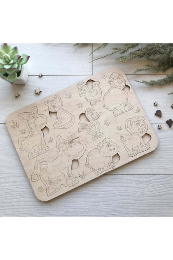 Montessori Boyanabilir Hayvanlar Puzzle Doğal Ahşap ürün görseli 1