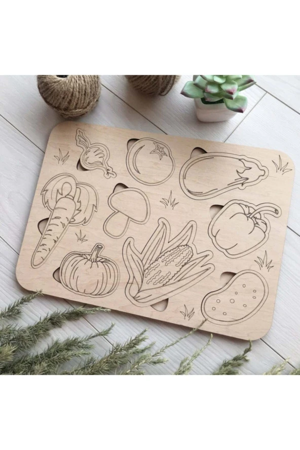 Montessori Boyanabilir Sebzeler Puzzle Doğal Ahşap ürün görseli 1