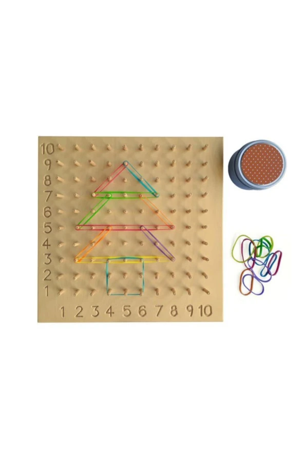 Sayılar Geometrik Şekiller Ile Lastik Ve Pim Geçirme Montessori Oyunu ürün görseli 1