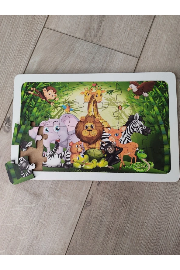 Safari Orman Hayvanları Puzzle Ahşap Renkli Puzzle 24 Parça ürün görseli 1