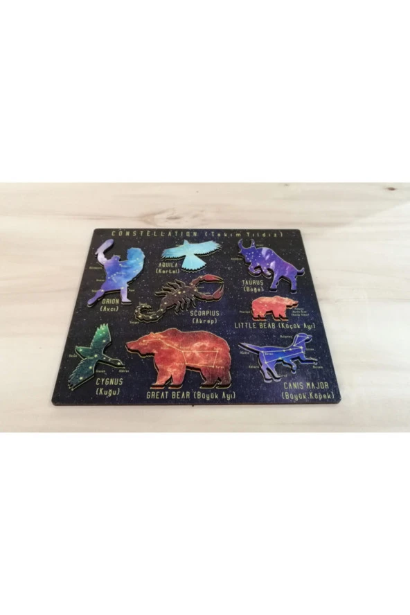 Montessori Doğal Ahşap Renkli Takım Yıldızları Eğitici Oyun Seti Puzzle ürün görseli 1