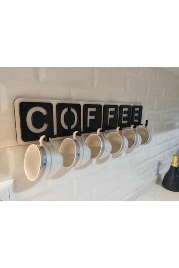 Ahşap Coffee Yazılı Mutfak Fincan Ve Kupa Askılığı 46 Cm * 9 Cm ürün görseli 1