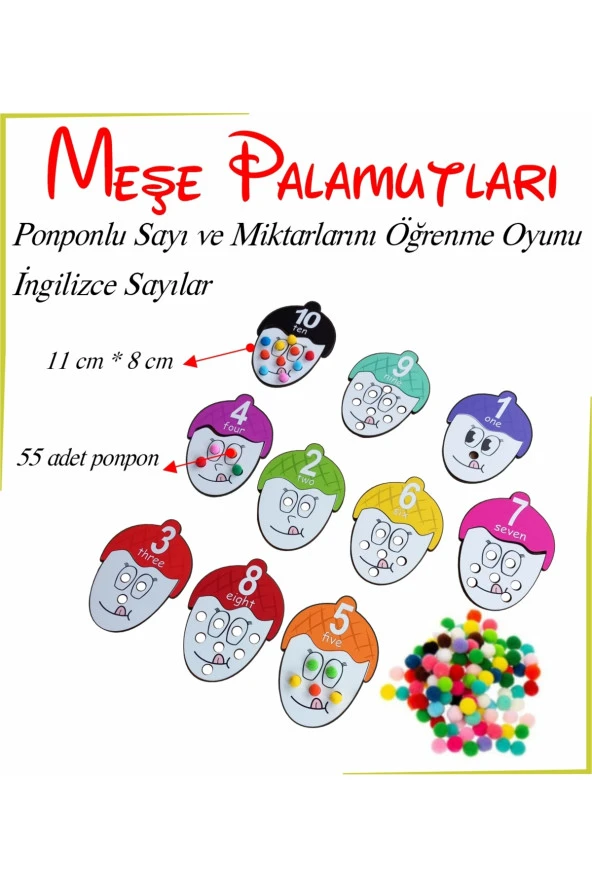 Ponponlu Meşe Palamudu Sayı ile Değerlerini, renkleri ve İngilizce Sayıları Öğrenme Oyunu ürün görseli 1