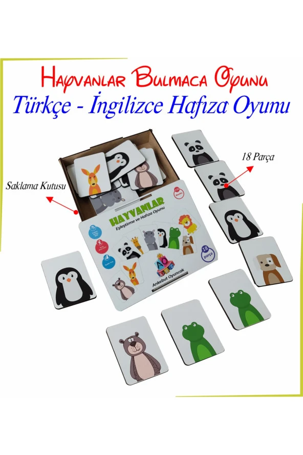 Türkçe - Ingilizce Kutulu 18 Hayvanlı Bulmaca Oyunu ürün görseli 1