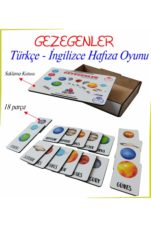 Gezegenler Türkçe- Ingilizce Hafıza Oyunu Kutulu ürün görseli 1
