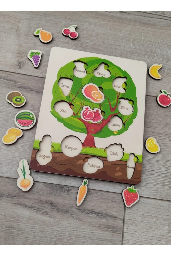 Meyve Ve Sebzeler Renkli Ağaç Puzzle ürün görseli 1