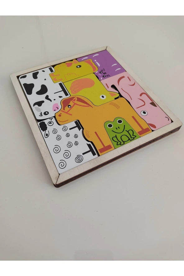 8 Parça Renkli Çiftlik Hayvanları Ahşap Puzzle ürün görseli 1