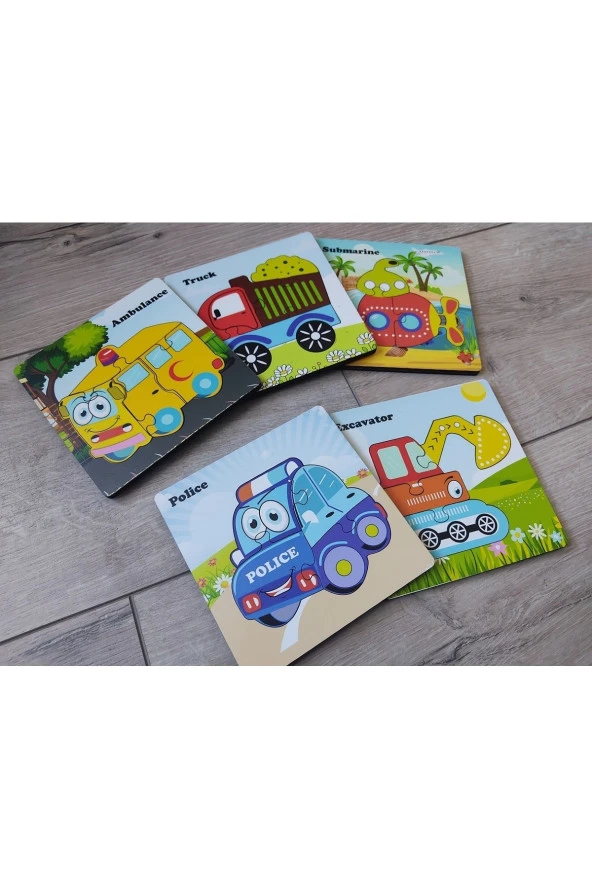 Mini 5li Araçlar Ahşap Puzzle Seti ürün görseli 1