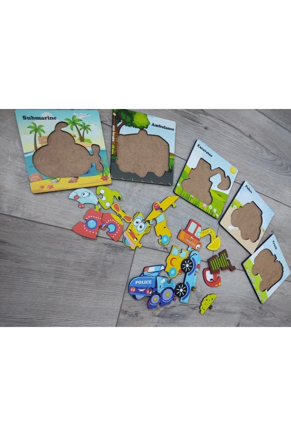 Mini 5li Araçlar Ahşap Puzzle Seti - Resim 2