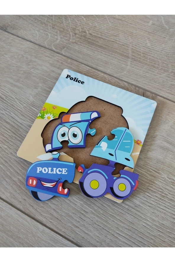 Mini 4 Parça Polis Arabası Puzzle 13 Cm - Resim 2