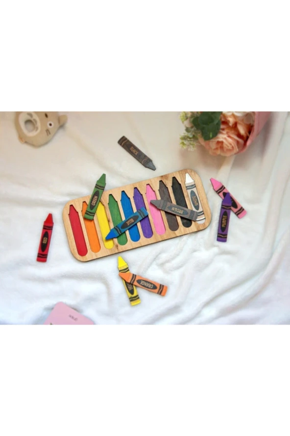 Ahşap Pastel Boya Ingilizce Renk Eşleştirme Oyunu Puzzle ürün görseli 1