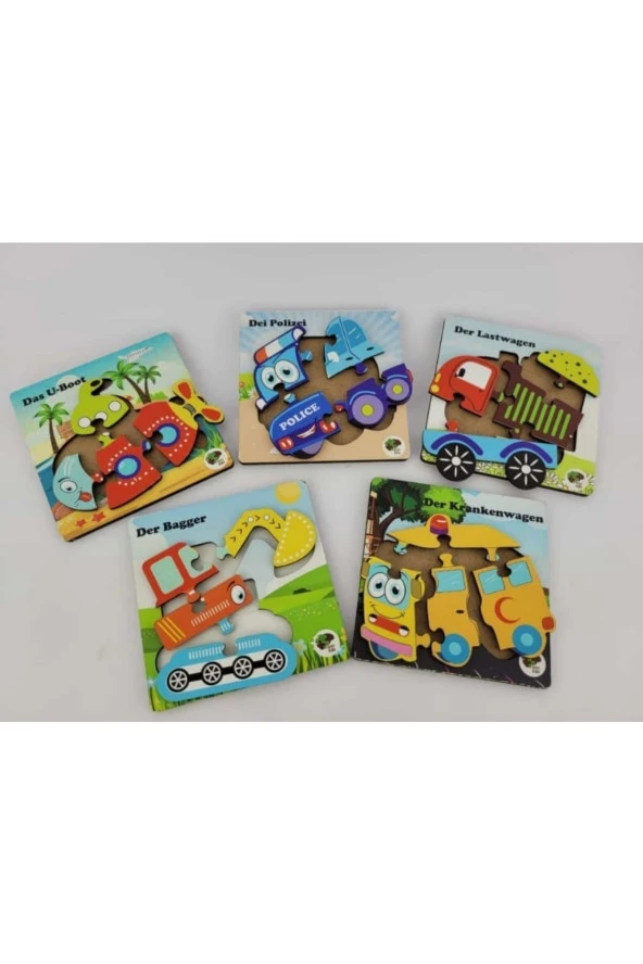 Mini 5li Araçlar Ahşap Puzzle Seti - Resim 3