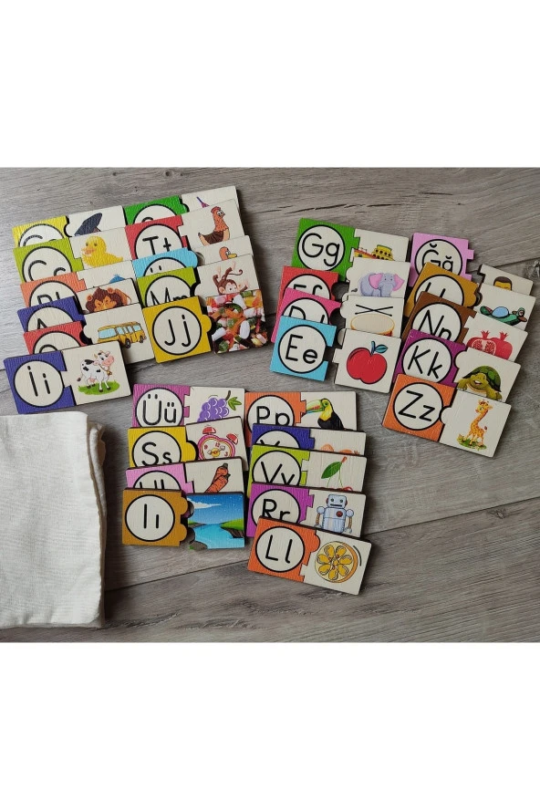 Montessori Renkli Alfabe Eşleştirmeli Puzzle 9 Cm * 4,5 Cm ürün görseli 1