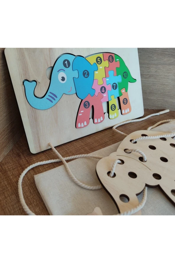 Fil Modelli I 2 Parça Ip Geçirmeli Ve Renkli Sayıları Öğreniyorum Puzzle ürün görseli 1
