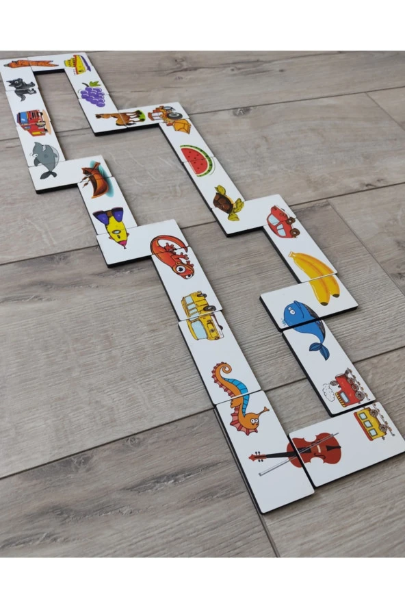 Ahşap Renkli Domino Hayvanlar, Meyveler Ve Taşıtlar Puzzle ürün görseli 1