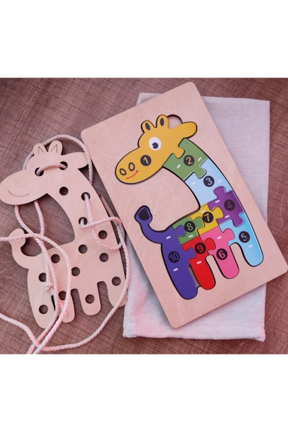 Zürafa Modelli 2 Parça Ip Geçirmeli Ve Renkli Sayıları Öğreniyorum Puzzle 25 Cm X 15cm ürün görseli 1