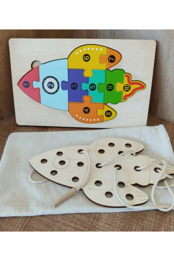 Roket Modelli 2 Parça Ip Geçirmeli Ve Renkli Sayıları Öğreniyorum Puzzle 25 Cm X 15cm ürün görseli 1