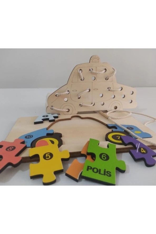 Araba Modelli 2 Parça Ip Geçirmeli Ve Renkli Ahşap Puzzle - Resim 2