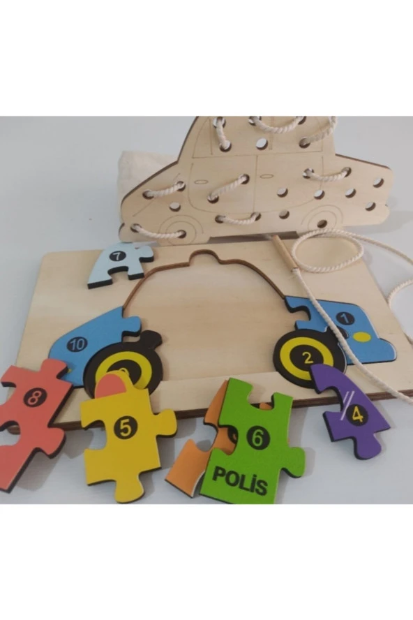 Araba Modelli 2 Parça Ip Geçirmeli Ve Renkli Ahşap Puzzle - Resim 3