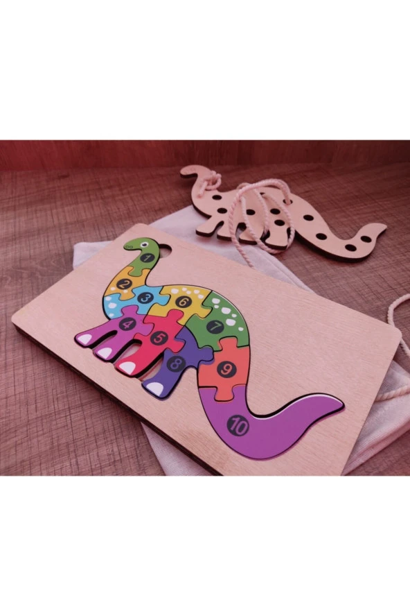 Dinozor Modelli 2 Parça Ip Geçirmeli Ve Renkli Sayıları Öğreniyorum Puzzle 25 Cm X 15cm ürün görseli 1