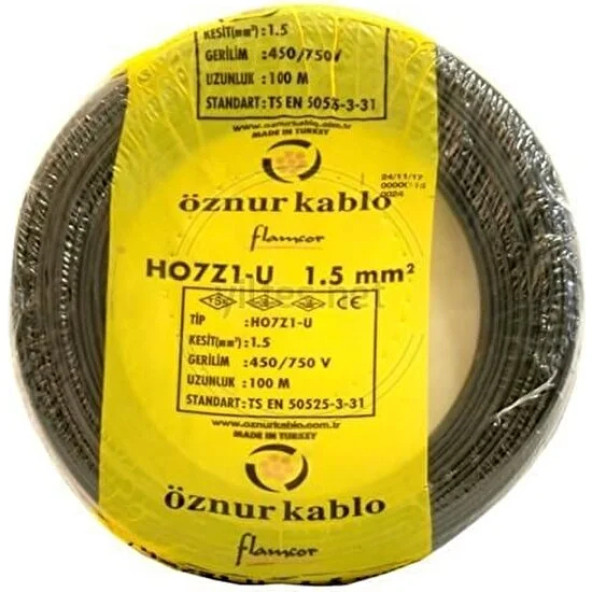 Öznur Nhxmh Yanmaz Kablo 1,5 Luk Siyah Öznur-Hes (100 Metre) ürün görseli 1