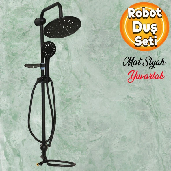 Robot Tepe Duş Seti Takımı Shower Yağmurlama Oval Banyo Masaj Duş Başlığı Sistemi Mat Siyah ürün görseli 1