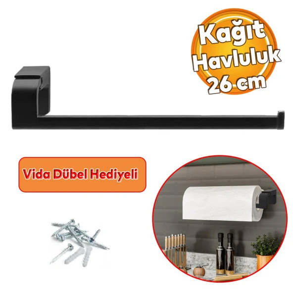 Banyo Lavabo Mutfak Aparat Uzun Kağıt Havluluk Standı Kağıtlık 26 cm Paslanmaz Metal Sağlam Siyah ürün görseli 1