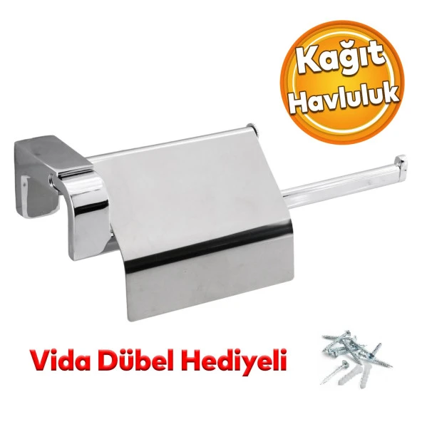 Banyo Lavabo Mutfak Aparat Uzun Kağıt Havluluk Kapaklı Kağıtlık 26 cm Metal Sağlam Krom ürün görseli 1