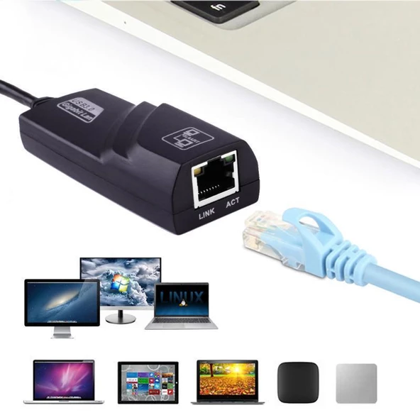USB 3.0 To ETHERNET 1000 Mbps Gigabit İnternet Ag Adaptörü ADSL  ÇEVİRİCİ LAPTOP PC BİLGİSAYAR NETWORK - 4939 ürün görseli 1