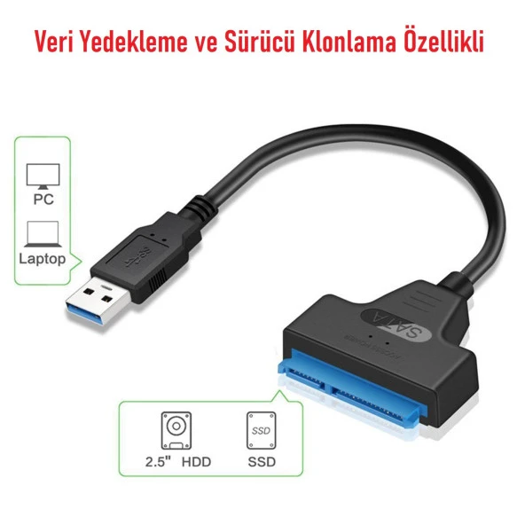 Usb 3.0 Yüksek Hızlı 2.5 İnç SATA SSD ve HDD Harddisk Kablosu 15 + 7 Pin 4469 ürün görseli 1
