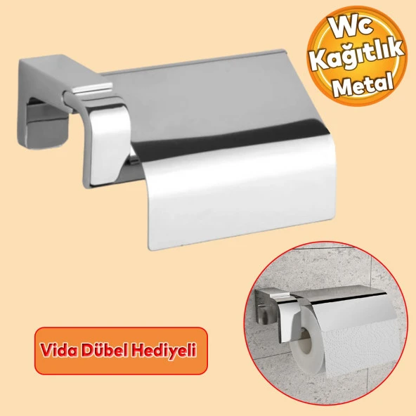 Tuvalet Kağıtlık Aparat WC Kağıt Standı Kapaklı Paslanmaz Metal Sağlam Kaliteli Krom ürün görseli 1