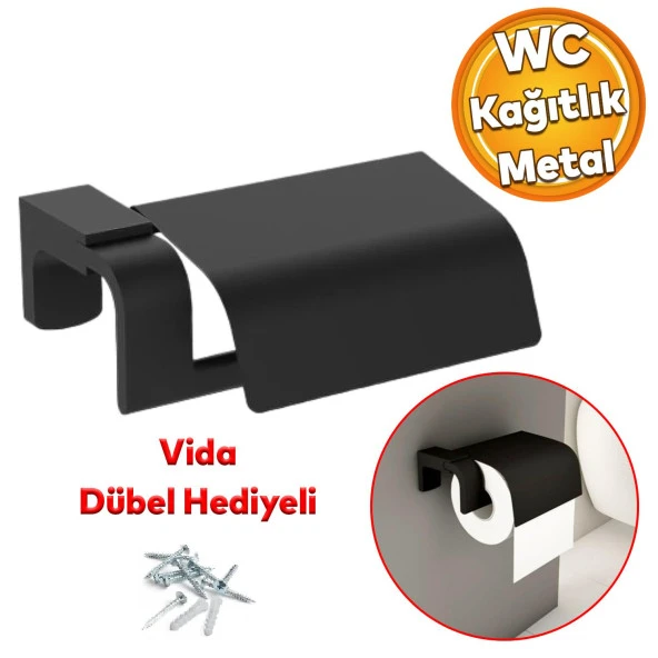 WC Kağıt Standı Kapaklı Tuvalet Kağıtlık Aparat Paslanmaz Metal Sağlam Kaliteli Siyah ürün görseli 1
