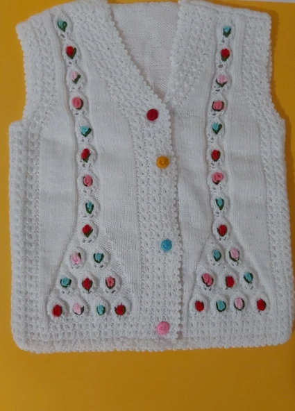 Örgü Bayram Şekeri Modeli Kız Bebek Yeleği ürün görseli 1