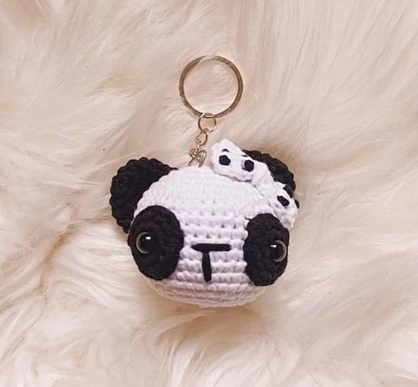 Sevimli Panda Amigurumi Organik Anahtarlık Oyuncak ürün görseli 1