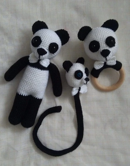 Sevimli Panda Yeni Doğan Seti Amigurumi Organik Oyuncak ürün görseli 1