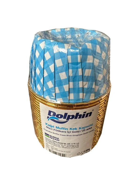 Dolphin Muffin Kağıt Karton Altın Mavi Desenli Cupcake Kek Kalıbı Kapsülü Kabı - 25 Adetlik 1 Paket ürün görseli 1