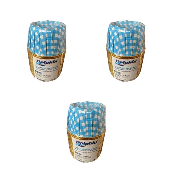 Dolphin Muffin Kağıt Karton Mavi Altın Desenli Cupcake Kek Kalıbı Kapsülü Kabı - 25 Adetlik 3 Paket ürün görseli 1