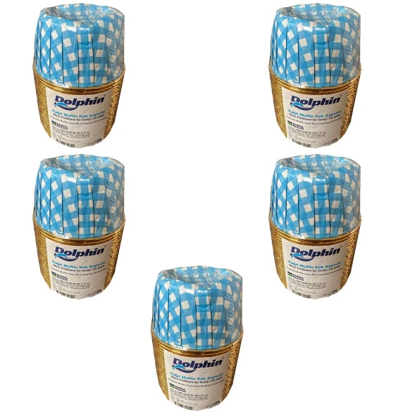 Dolphin Muffin Kağıt Karton  Altın Mavi Desenli Cupcake Kek Kalıbı Kapsülü Kabı - 25 Adetlik 5 Paket ürün görseli 1