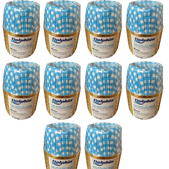 Dolphin Muffin Kağıt Karton Altın Mavi Desenli Cupcake Kek Kalıbı Kapsülü Kabı - 25 Adetlik 10 Paket ürün görseli 1