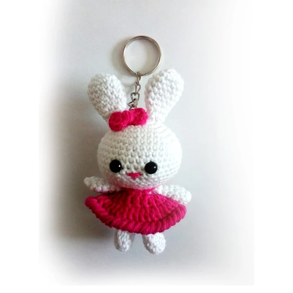 Maskot Elbiseli Tavşan Amigurumi Organik Anahtarlık Oyuncak ürün görseli 1