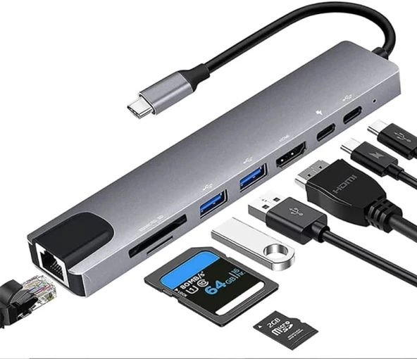 TYPE-C HDTV 8 İN 1 DÖNÜŞTÜRÜCÜ ürün görseli 1